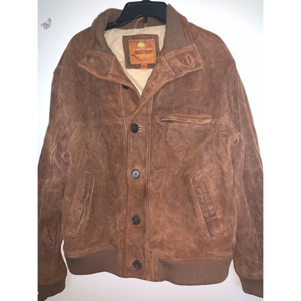 Vintage Territory Ahead Brown Suede Leather Bomber Jacket Mens Large 120147